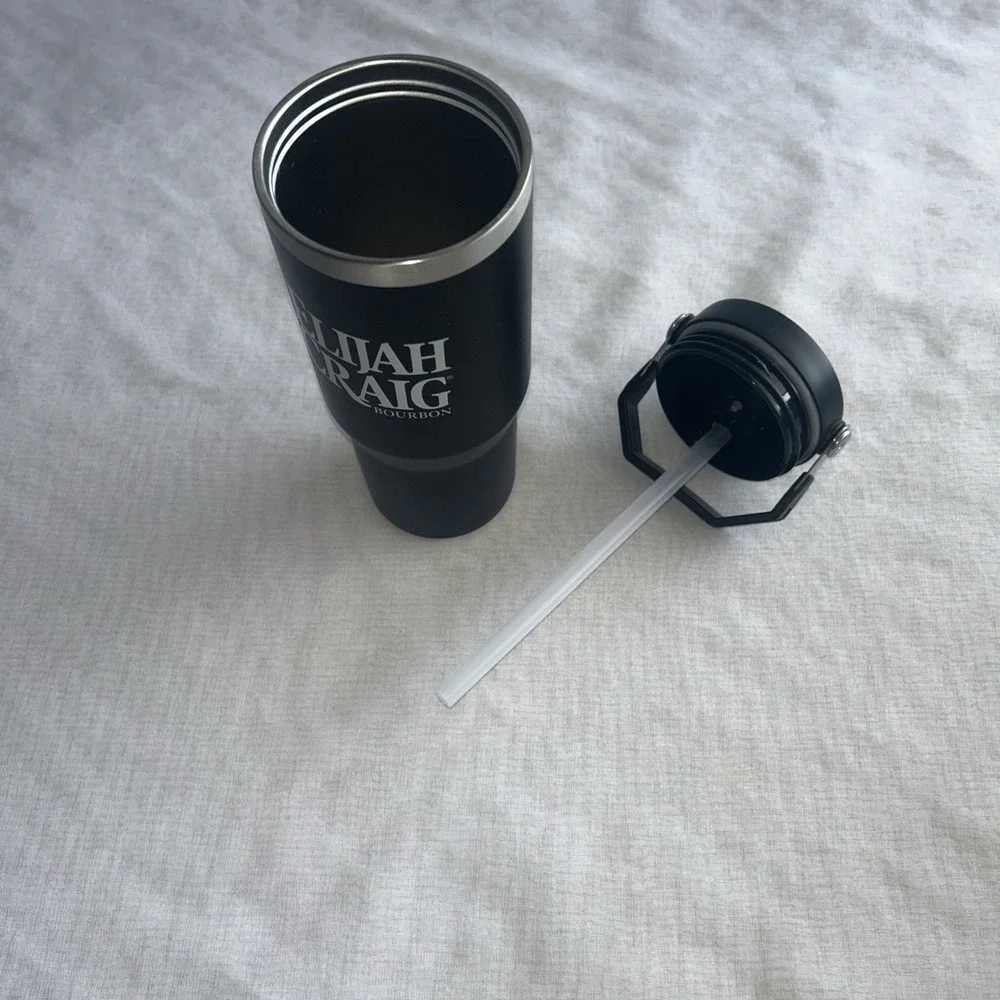 Elijah Craig -‎ Black Stainless Steel Tumbler with Flip Straw and Handle 32 oz